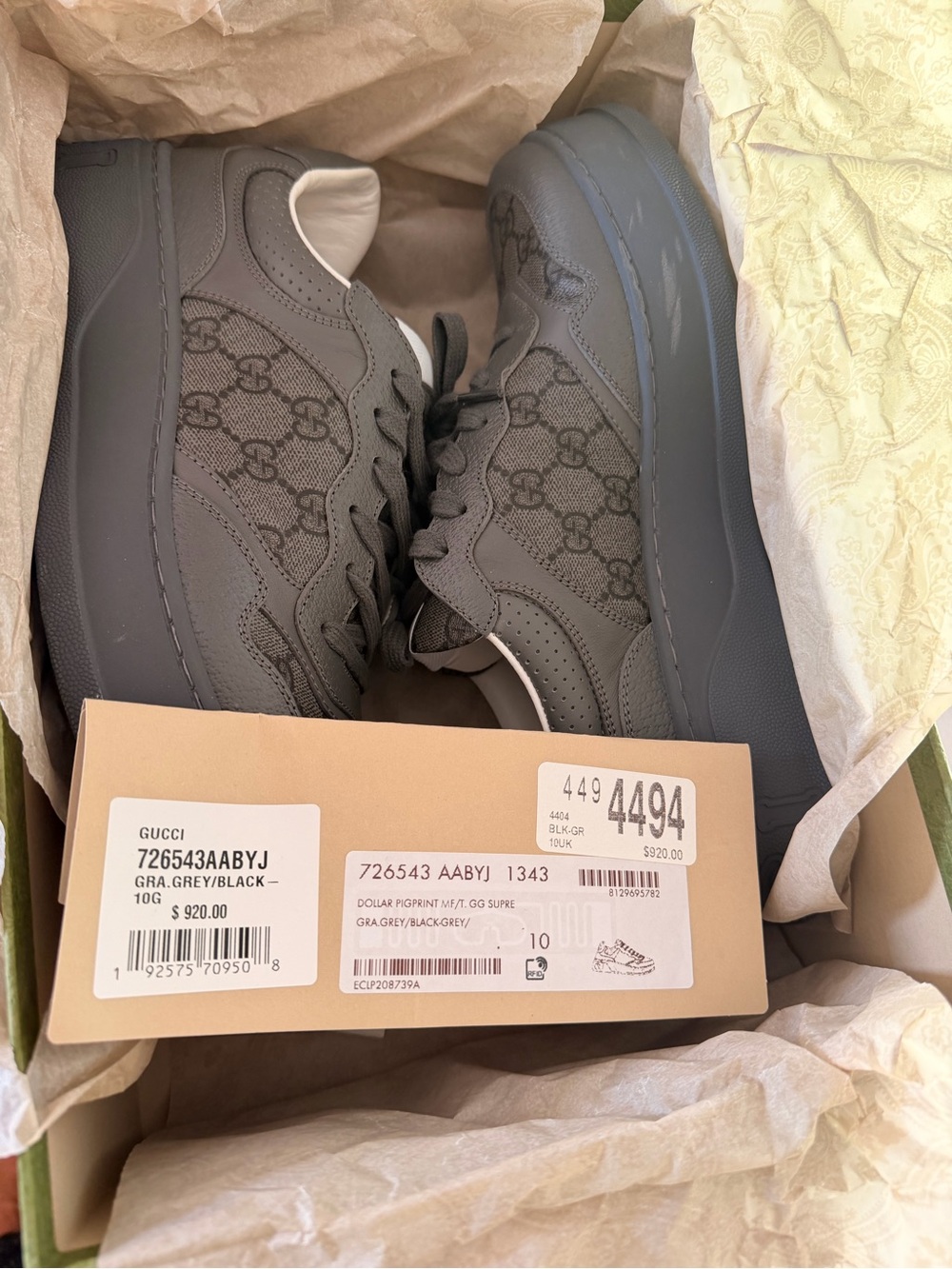 Authentic Gucci Men's Gray and Black Low-Top GG Sneakers